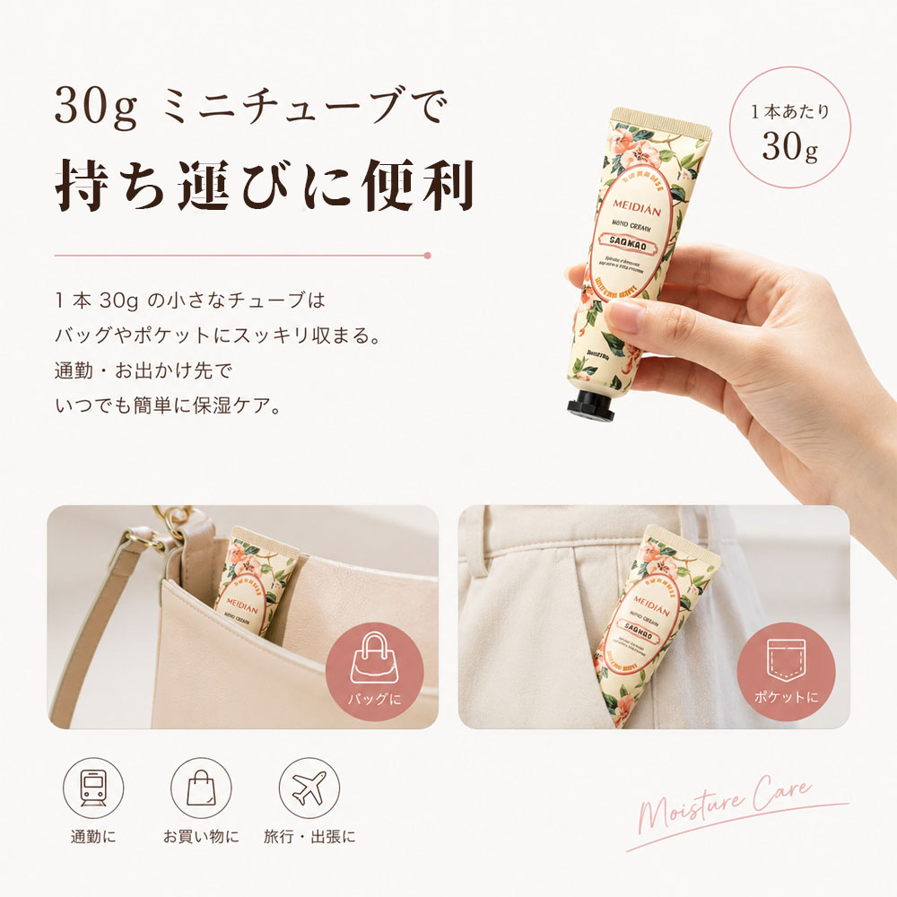 ハンドクリーム 30g×5本 フローラルハンドクリーム 保湿 しっとり 香り付き うるおい フレグランス さらさら べたつきにくい  ハンドケア 手洗い後 手肌の乾燥対策 ミニサイズ 外出 通勤 持ち運び ギフト プレゼント   Ciel-6-A