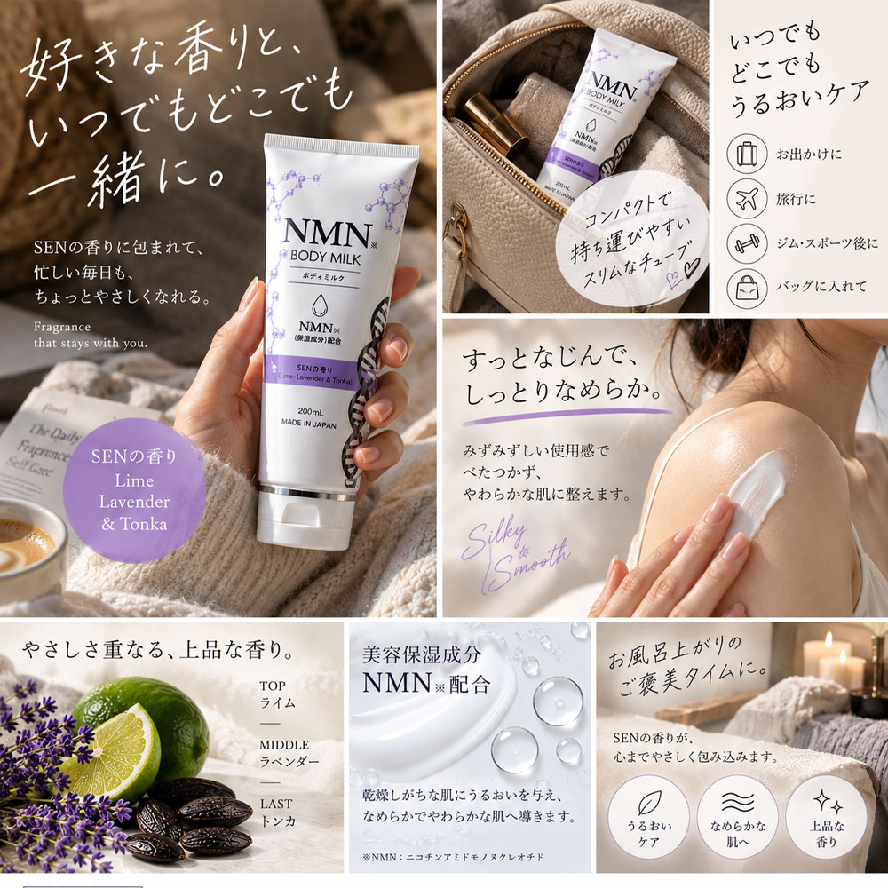 NMN オーロラボディミルク NMN BODY MILK ボディミルク 200mL 日本製 NMN配合 うるおい 保湿 べたつかない 心地よい香り 乾燥を防ぐ キメを整える なめらかな肌へ お風呂上がり 毎日のボディケア 乾燥対策   Ciel-8