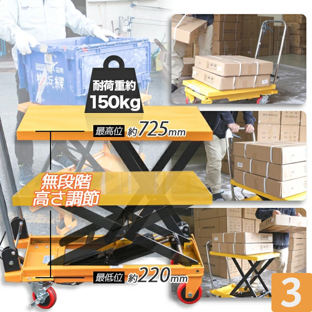 油圧テーブルリフト 積載荷重150kg 折りたたみ式 / 油圧式昇降台車 リフト台車  Z0535320