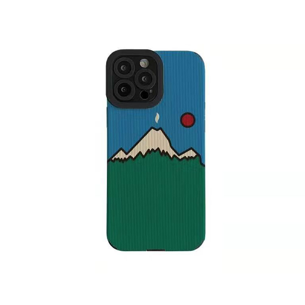 山風景デザイン スマホケース iPhoneケース TPU素材 ストライプ柄 耐衝撃 カメラ保護 おしゃれ かわいい 芸術的 レトロ風   iPhone13 iPhone14 iPhone16 iPhone14P iPhone16P  5626-9