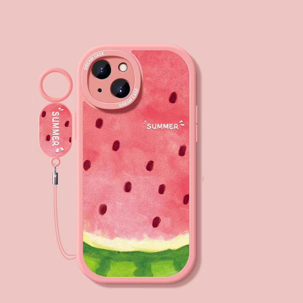 夏デザイン スイカ柄スマホケース｜PUレザー・ストラップ付き・カメラ保護・iPhone13〜16対応  5616-11