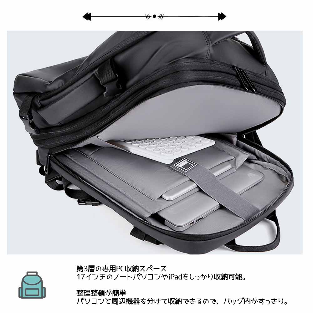 ビジネスリュック 薄型 PCバック バックパック2倍に拡張できるメンズ 撥水 バッグ 15.6インチ PC A4収納可 通勤バッグLJ-2