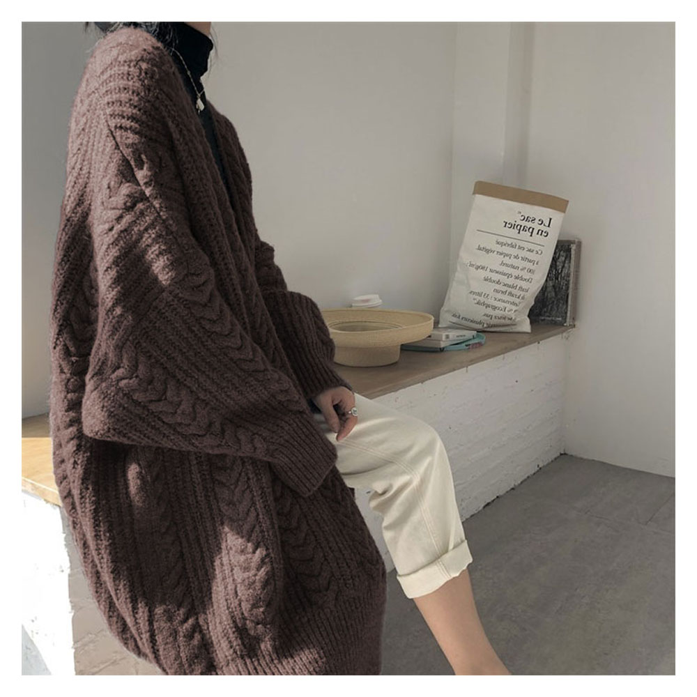 ロングニットカーディガン ロングニットアウター ロングニットオープンカーディ オープンフロント 重ね着推奨 ゆったり ルーズフィット 暖かい ふわふわ エレガント オシャレ ファッション どんな下でも合う秋冬   sky9861dbrof