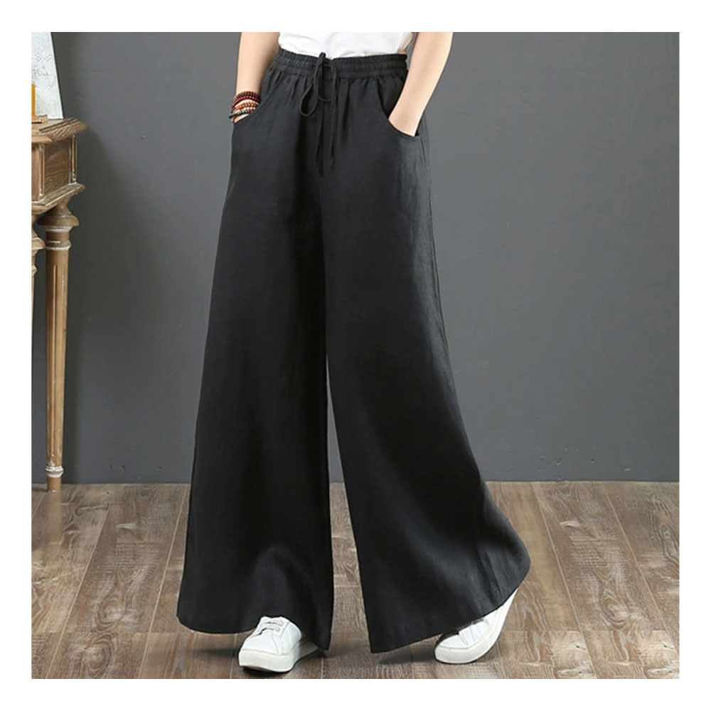 ワイドパンツ 幅広ズボン ロングパンツ レディース ルーズフィット ゆったり 無地 ゴムウエスト 着心地柔らかい 麻混素材 女性 ファッション カジュアル 春 秋 夏  6055