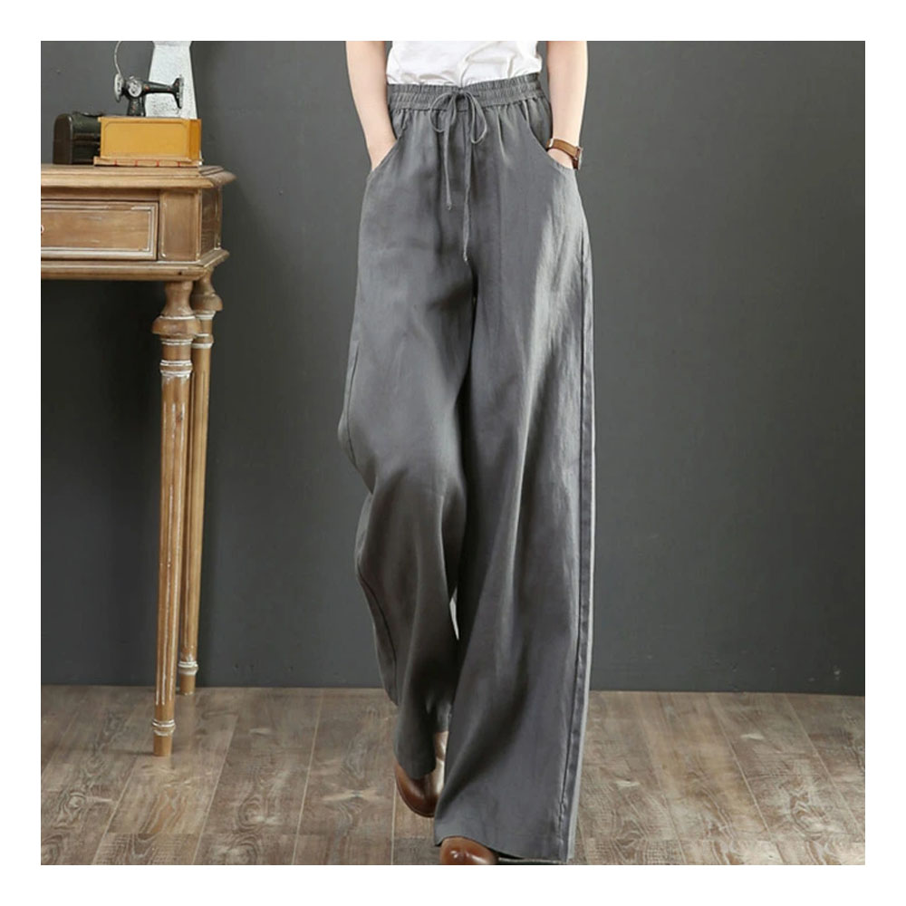 ワイドパンツ 幅広ズボン ロングパンツ レディース ルーズフィット ゆったり 無地 ゴムウエスト 着心地柔らかい 麻混素材 女性 ファッション カジュアル 春 秋 夏  6055