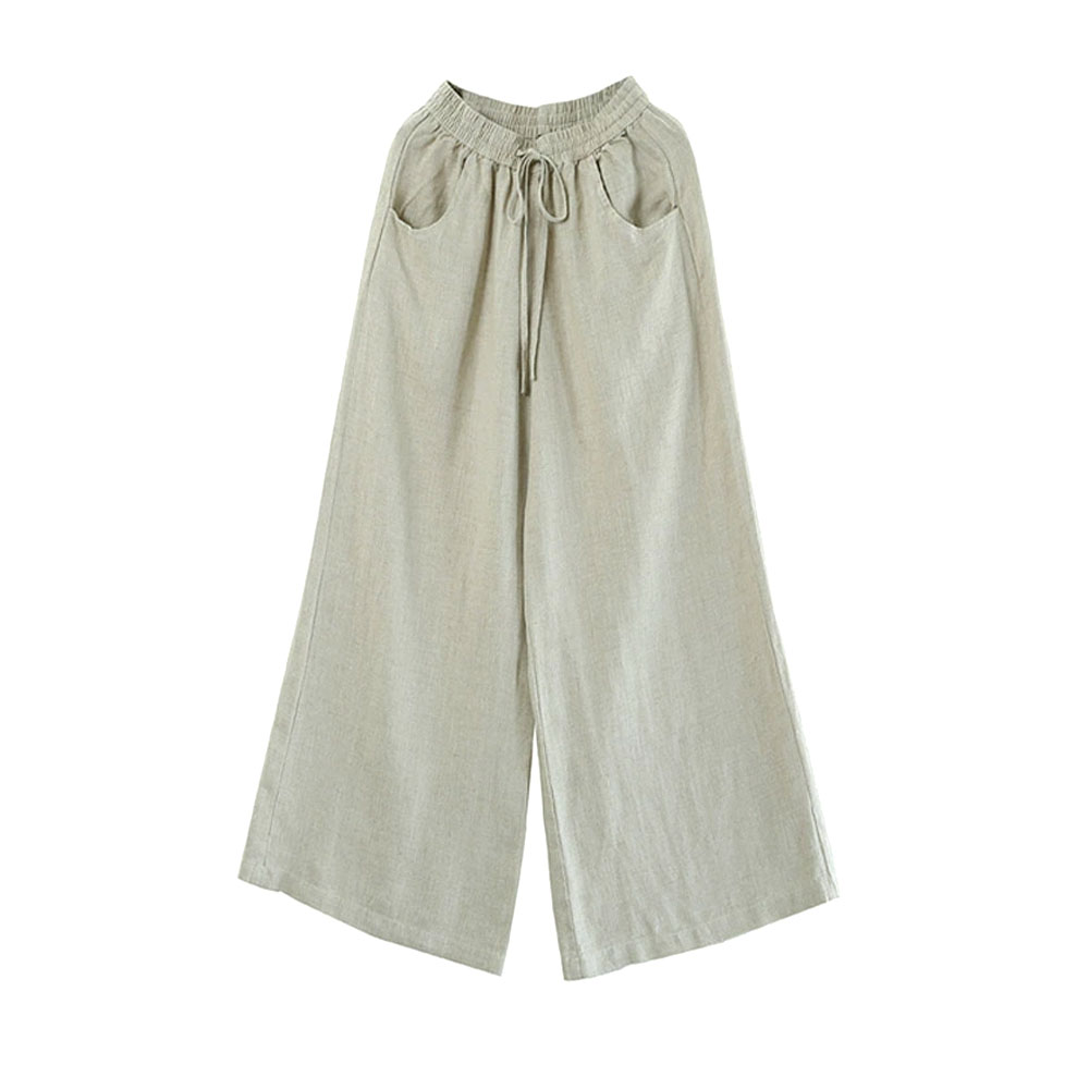 ワイドパンツ 幅広ズボン ロングパンツ レディース ルーズフィット ゆったり 無地 ゴムウエスト 着心地柔らかい 麻混素材 女性 ファッション カジュアル 春 秋 夏  6055