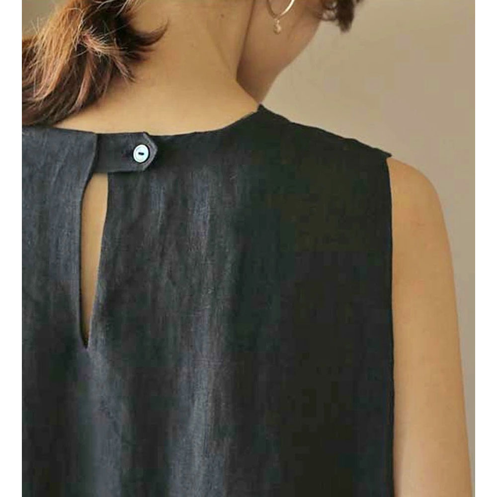 ワンピース ノースリーブ クルーネック 袖なし アサ風 ゆったり サイドスリット 着脱しやすい ポケット付き 着心地柔らかい 着痩せ ファッション カジュアル おしゃれ  ask4056