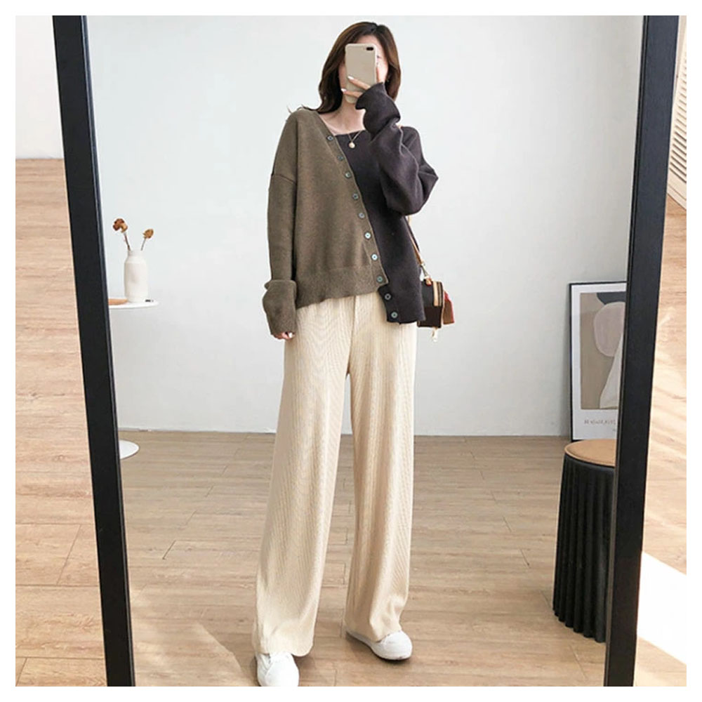 ニットトップス ニット上着 ニットカーディガン カラーブロック 配色デザイン ドロップショルダー 肩落ちデザイン 左右長さ違い 非対称デザイン 無地 着心地いい 肌触り柔らかい オシャレ 秋冬   s9219brob   