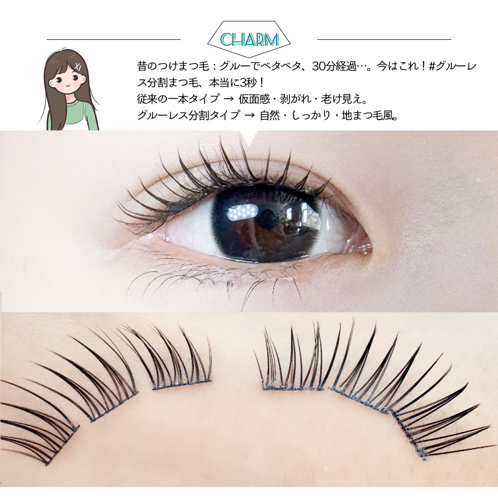 つけまつげ つけまつ毛 のり不要 分割タイプ ナチュラル 落ちにくい しっかり固定 軽量 快適 地まつ毛風 安全素材 グルーなし 接着剤不要 可愛い アイメーク 初心者 TANJM-GHD