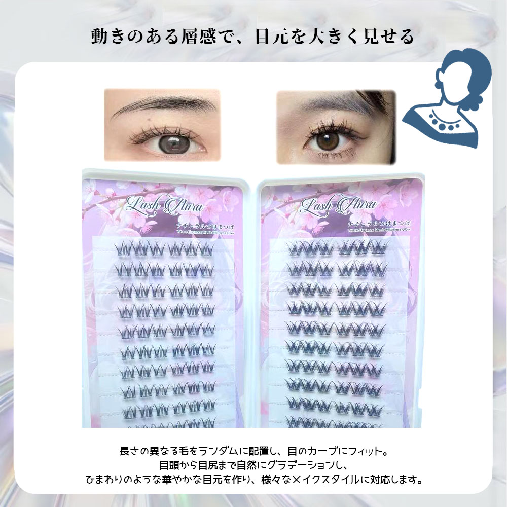  つけまつげ 部分つけまつげ のり不要 セグメント式 透明軸デザイン 接着剤不要 軽量 リムーバー不要 立体感 ナチュラル 自然な仕上がり 軽やか 快適 可愛い アイメイク デートメイク オフィスメイク TANJM-GHN