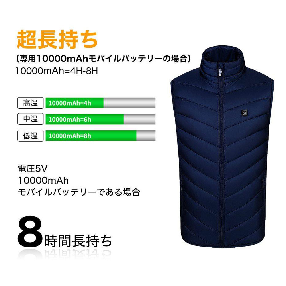 电热背心 防寒背心 发热背心 快速发热 21个发热点 3档温度调节 可水洗 远红外线加热系统 冬季 通勤 通学 作业用 防寒措施 H21Q