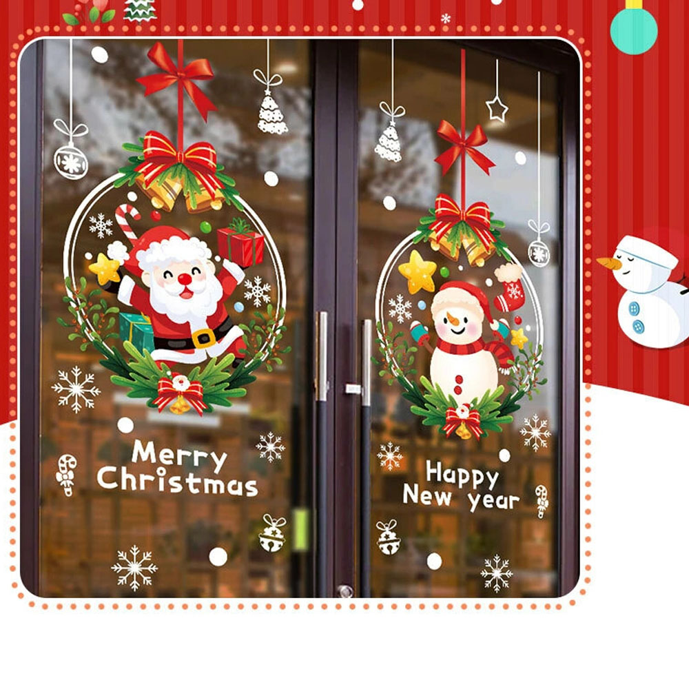 クリスマス 窓ステッカー 窓貼り 静電吸着 免接着剤 サンタクロース・雪だるま 防水PVC 繰り返し使用可能  60CM× 45CM  剥がしやすい 跡残らない ガラス窓・ドア対応 クリスマス装飾     STICKER01