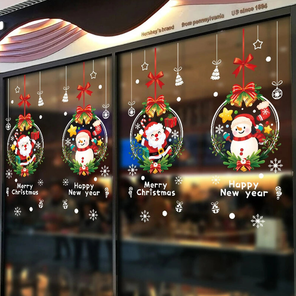 クリスマス 窓ステッカー 窓貼り 静電吸着 免接着剤 サンタクロース・雪だるま 防水PVC 繰り返し使用可能  60CM× 45CM  剥がしやすい 跡残らない ガラス窓・ドア対応 クリスマス装飾     STICKER01