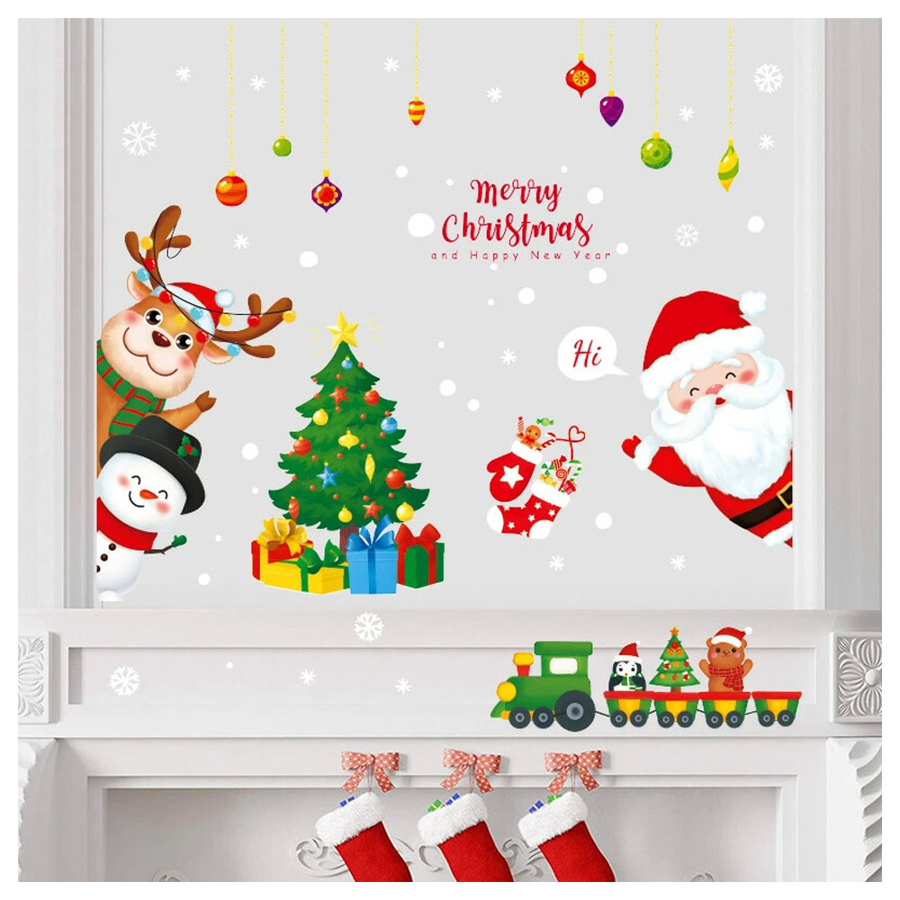 クリスマス 窓ステッカー 窓貼り 静電吸着 免接着剤 サンタクロース・雪だるま 防水PVC 繰り返し使用可能 60CM× 90CM 剥がしやすい 跡残らない ガラス窓・ドア対応 クリスマス装飾 STICKER02