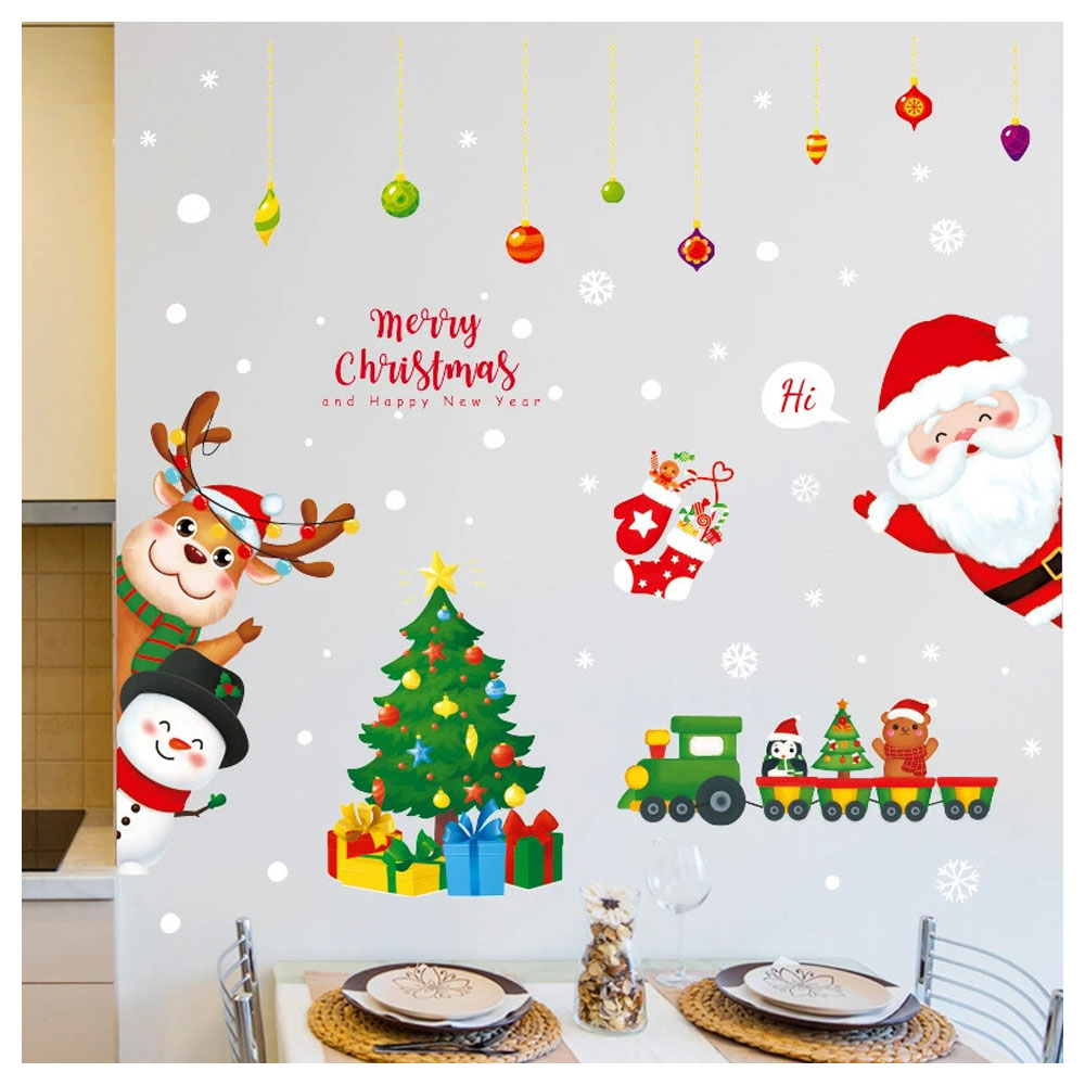 クリスマス 窓ステッカー 窓貼り 静電吸着 免接着剤 サンタクロース・雪だるま 防水PVC 繰り返し使用可能 60CM× 90CM 剥がしやすい 跡残らない ガラス窓・ドア対応 クリスマス装飾 STICKER02