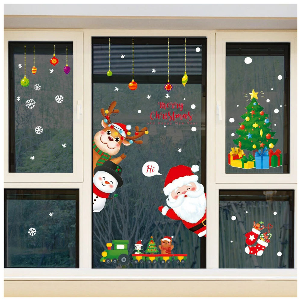 クリスマス 窓ステッカー 窓貼り 静電吸着 免接着剤 サンタクロース・雪だるま 防水PVC 繰り返し使用可能 60CM× 90CM 剥がしやすい 跡残らない ガラス窓・ドア対応 クリスマス装飾 STICKER02