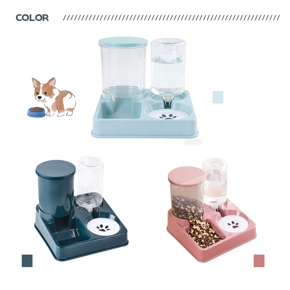 宠物用喂食・给水一体型 猫 自动喂食器 给水器 电源不要 猫/中小型犬向け 水 食物 大容量 水筒式给水器 猫用 中小型犬用 自动喂食机 猫 可视化 防滴性  XZGH-02