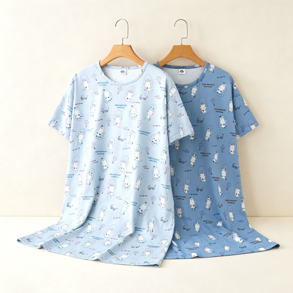 ルームウェア パジャマ ホームウェア 半袖 天竺ニット ねこ柄 ルーズフィット 大人気 優しい肌触り 可愛い 部屋着 寝間着   GYSWA-03