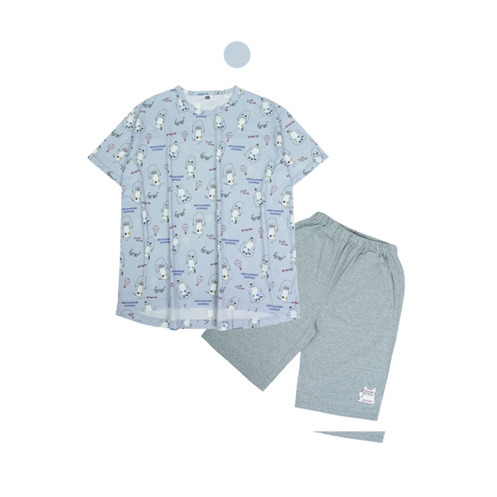 ルームウェア パジャマ ホームウェア 上下セット 半袖 ねこ柄 ルーズフィット 大人気 優しい肌触り 蒸れにくい 柔らかい 綿混素材 可愛い 部屋着 寝間着  GYSWA-04