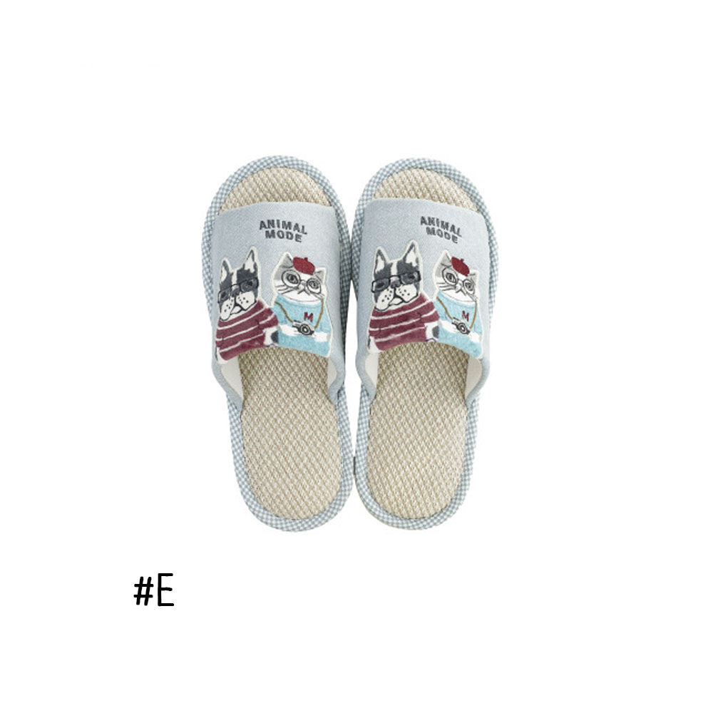 スリッパ 綿麻スリッパ  ルームシューズ ねこ柄 手描き風 室内履き ほつれにくい 通気性 耐久性 四季 カップル ご家族 男女兼用 来客用 事務所 新生活  GYSWA-11