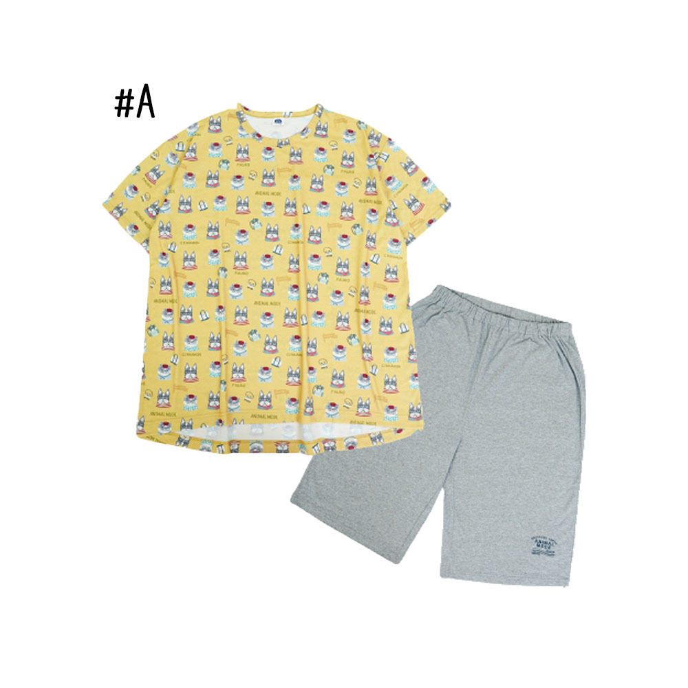 ルームウェア パジャマ ホームウェア 上下セット 半袖 ドッグ柄 天竺ニット ルーズフィット 大人気 優しい肌触り 蒸れにくい 柔らかい お手入れ簡单 可愛い おしゃれ 部屋着 寝間着 ゴミ出し  GYSWA-08