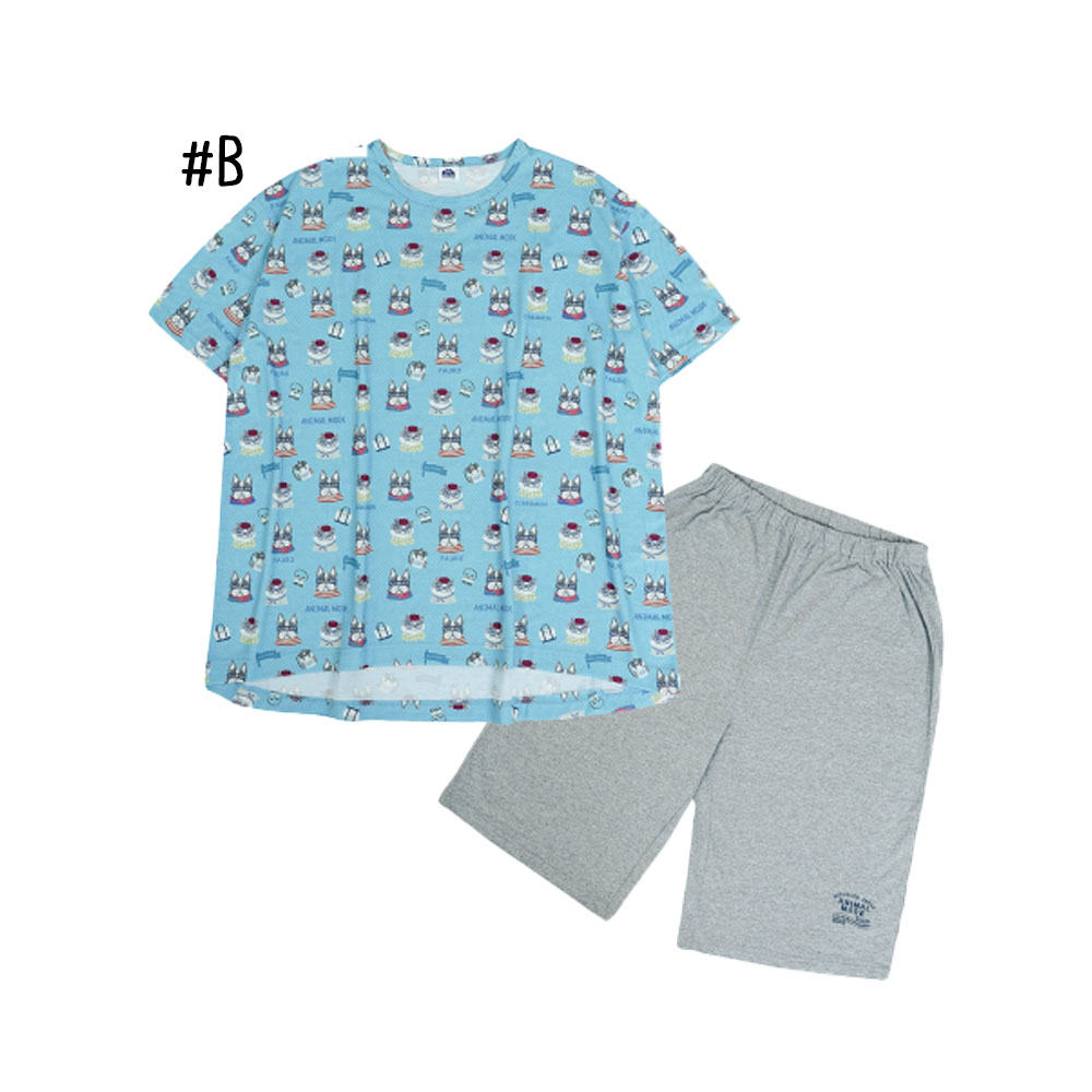 ルームウェア パジャマ ホームウェア 上下セット 半袖 ドッグ柄 天竺ニット ルーズフィット 大人気 優しい肌触り 蒸れにくい 柔らかい お手入れ簡单 可愛い おしゃれ 部屋着 寝間着 ゴミ出し  GYSWA-08