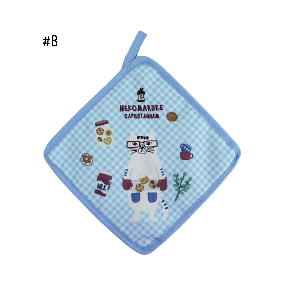2個セット  ふきん 布巾 多用途 手拭きタオル キッチンタオル チェック柄 ねこ柄 メガネ猫 和風刺繍 台拭き 乾湿両用 高吸水性 厚手 ループ付き 吊り下げ収納 可愛い キッチン用品 台所用    GYSWA-71