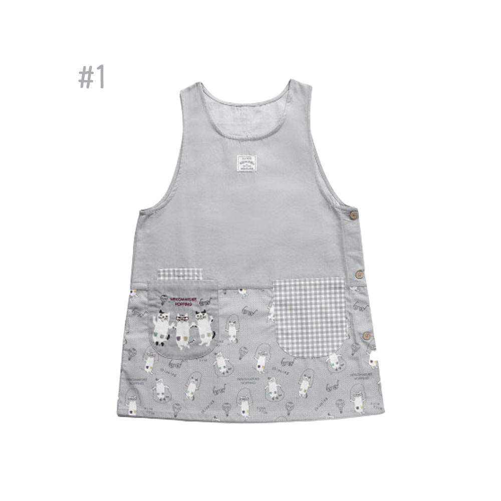 エプロン 脇ボタンあきエプロン ベストタイプ  ネコ柄 両サイドポケット 小物収納 シワになりにくい 触り心地良い 男女兼用 ねこイラスト かわいい おしゃれ 家庭用 料理用  26-9001