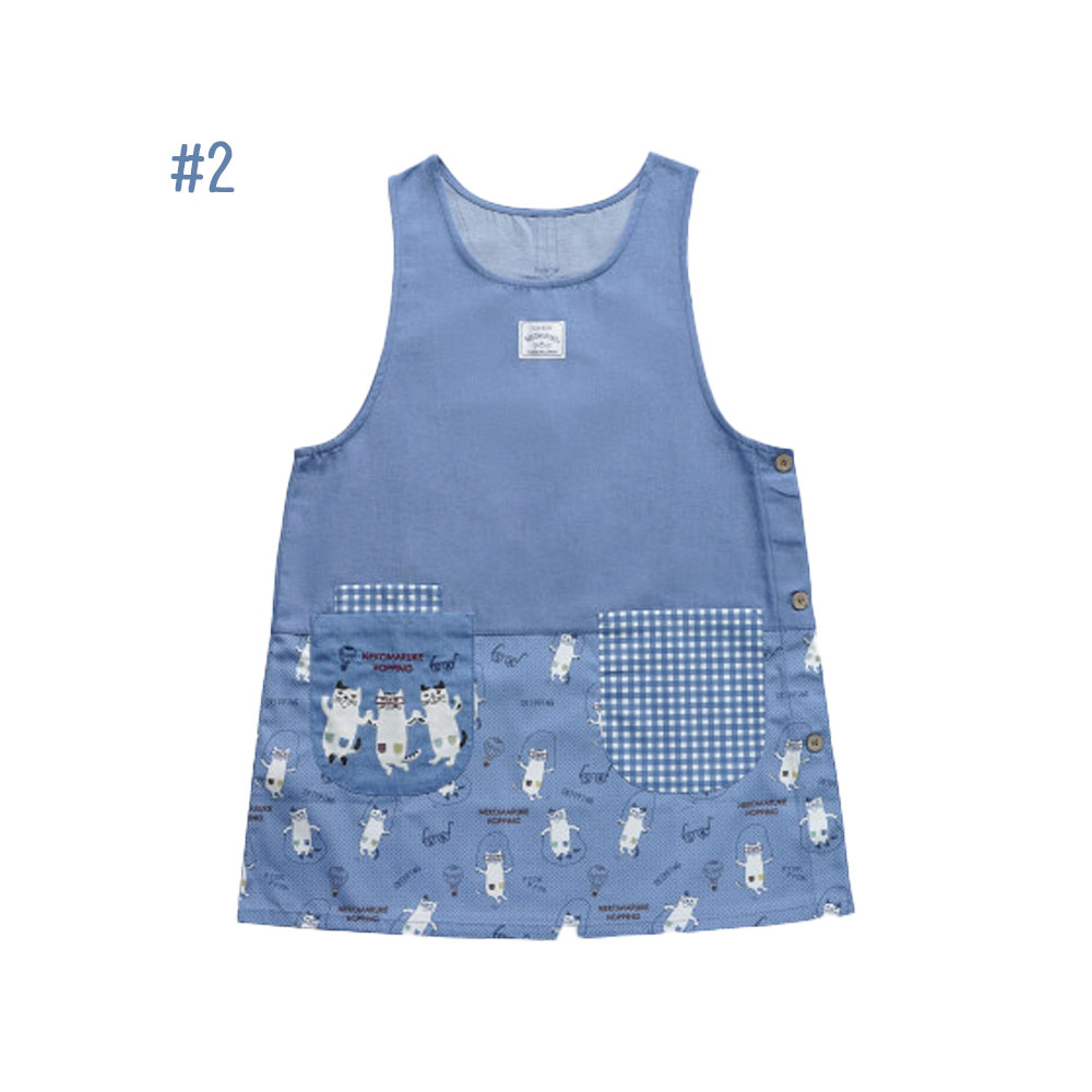 エプロン 脇ボタンあきエプロン ベストタイプ  ネコ柄 両サイドポケット 小物収納 シワになりにくい 触り心地良い 男女兼用 ねこイラスト かわいい おしゃれ 家庭用 料理用  26-9001