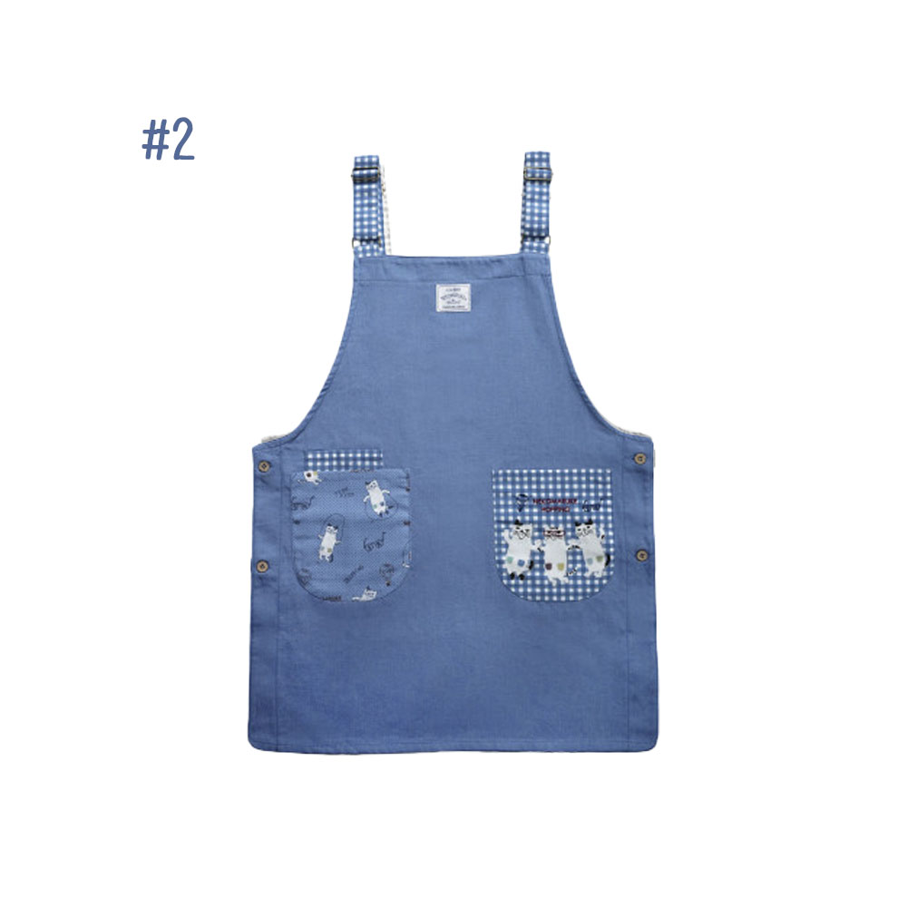 エプロン 脇ボタンあきエプロン 職人風 ネコ柄 大容量ポケット 調整可能な肩ひも 着脱しやすい 通気性 可愛い 綿混生地 キッチン 保育士の方 カフェスタッフ 男女兼用  26-9002