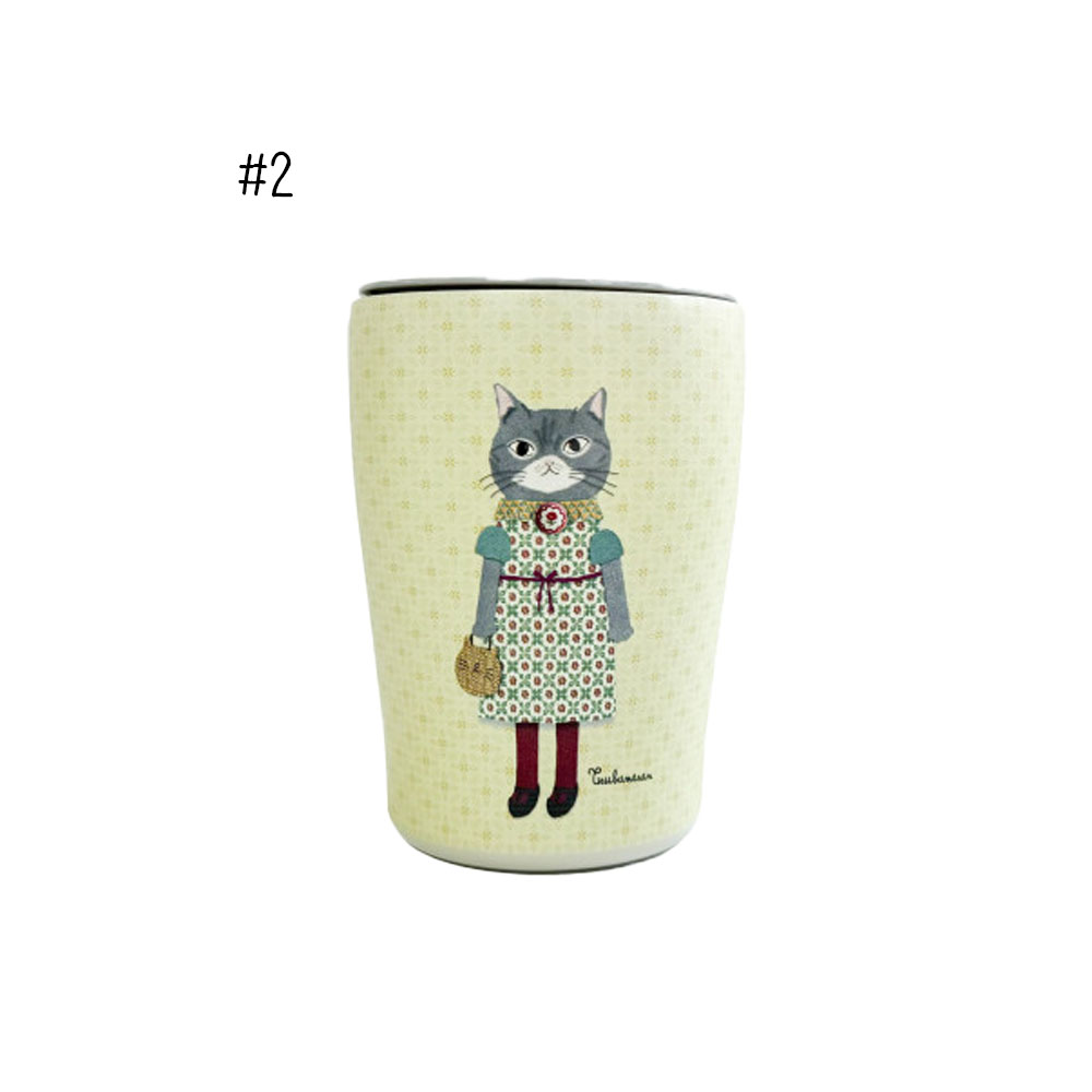 パーラーすずらん堂マグカップ 猫  保温保冷 300ML ふた付きタンブラー ネコマグ 簡単開閉スライド蓋付き軽量  25-8701