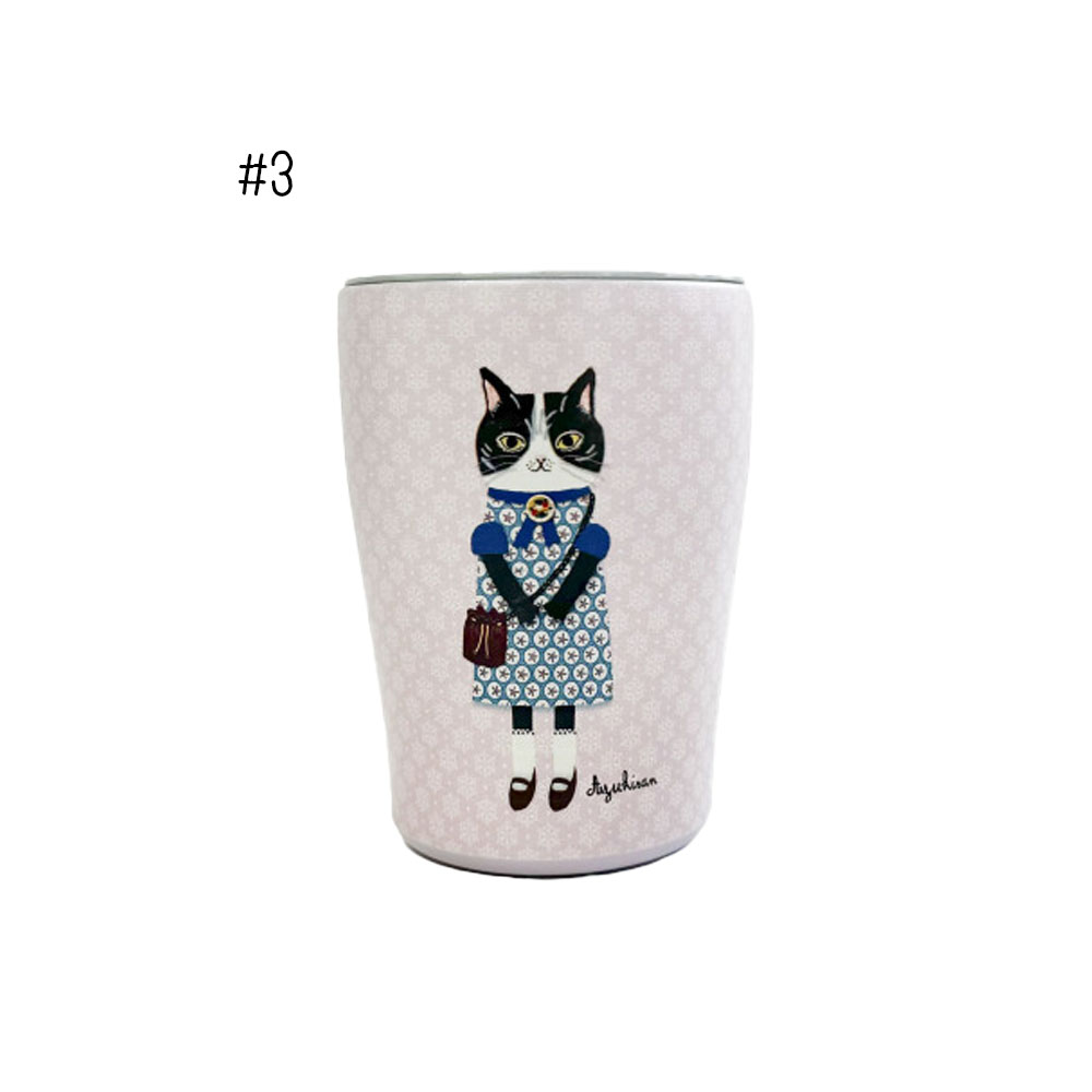 パーラーすずらん堂マグカップ 猫  保温保冷 300ML ふた付きタンブラー ネコマグ 簡単開閉スライド蓋付き軽量  25-8701