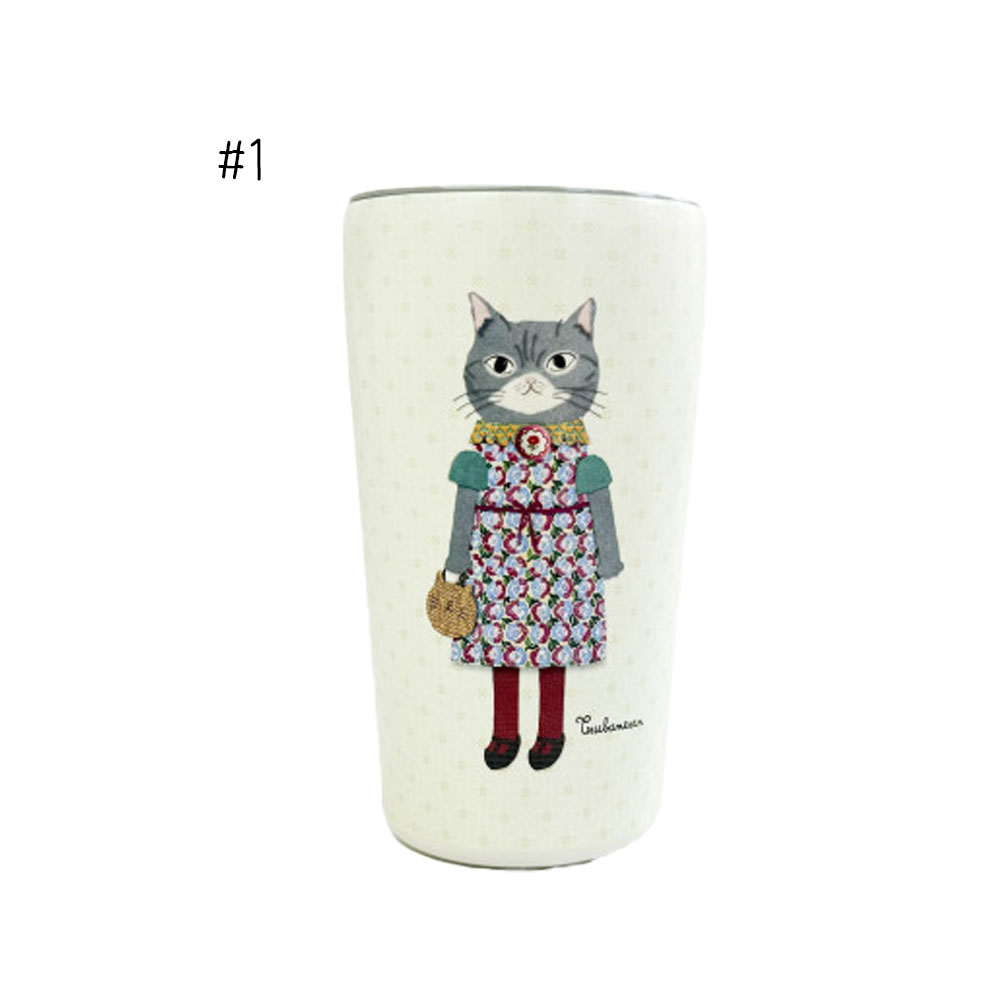 パーラーすずらん堂マグカップ 猫  保温保冷 400ML ふた付きタンブラー ネコマグ 簡単開閉スライド蓋付き軽量  25-8702
