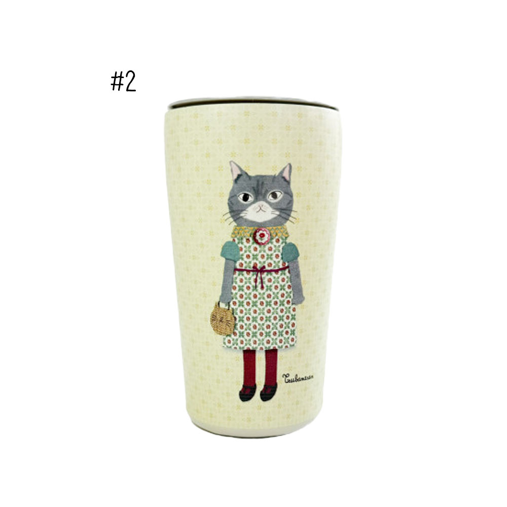 パーラーすずらん堂マグカップ 猫  保温保冷 400ML ふた付きタンブラー ネコマグ 簡単開閉スライド蓋付き軽量  25-8702