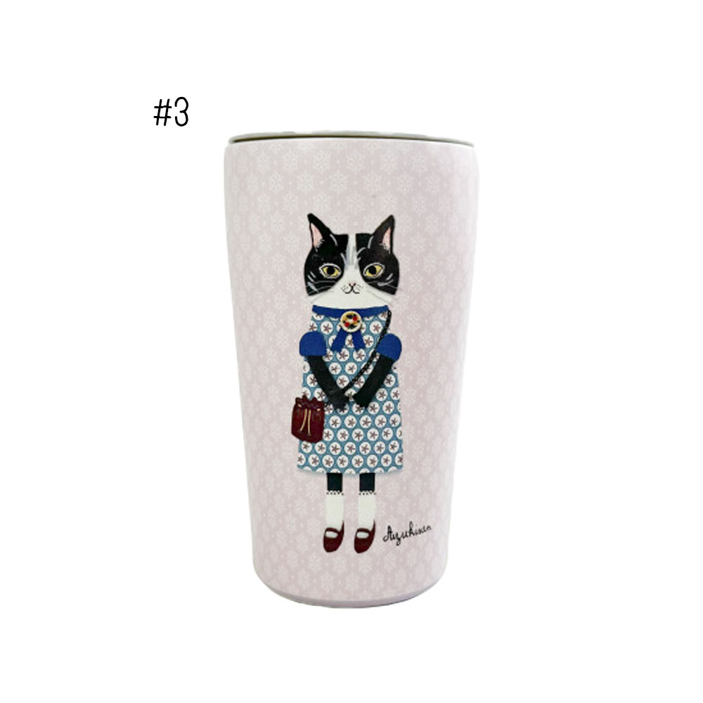 パーラーすずらん堂マグカップ 猫  保温保冷 400ML ふた付きタンブラー ネコマグ 簡単開閉スライド蓋付き軽量  25-8702