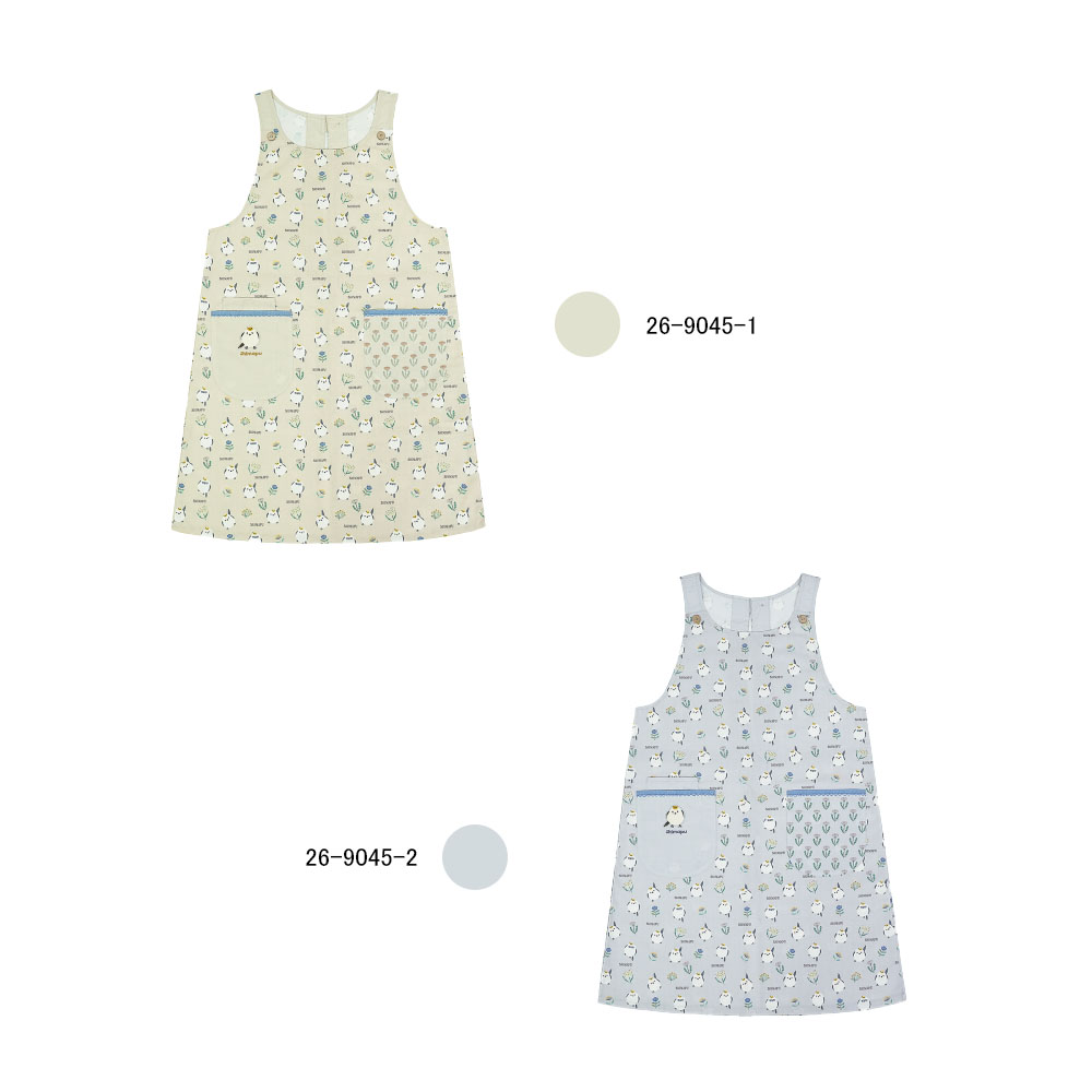 エプロン 脇釦あきエプロン 肌に優しい生地 サイドボタン ポケット付き 保育士 介護士 デニムエプロン 26-9045