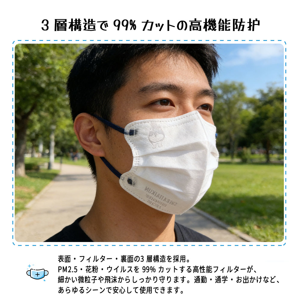 25-4109  5袋套装 小脸效果 不易疲劳 通气性 一次性 曲线设计 长时间使用 立体设计 男女通用 人气 春 夏 花粉 病毒 男女适用