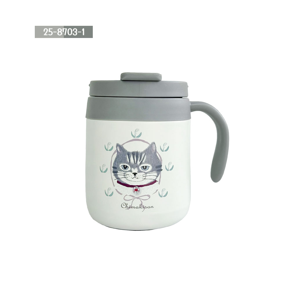 25-8703 保温杯 保温瓶 水壶 350ml 不锈钢 保温 保冷 带盖 不易串味 真空双层结构 不易滴水 猫咪图案 可爱 通勤 通学 野餐 礼物