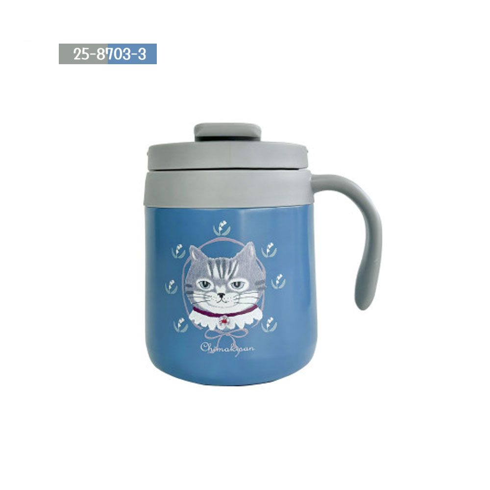 25-8703 保温杯 保温瓶 水壶 350ml 不锈钢 保温 保冷 带盖 不易串味 真空双层结构 不易滴水 猫咪图案 可爱 通勤 通学 野餐 礼物
