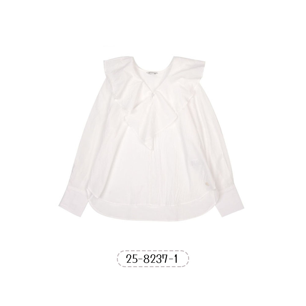 冰沙衬衫 半袖 冰沙 女士 v领 白色 休闲 时尚   25-8237