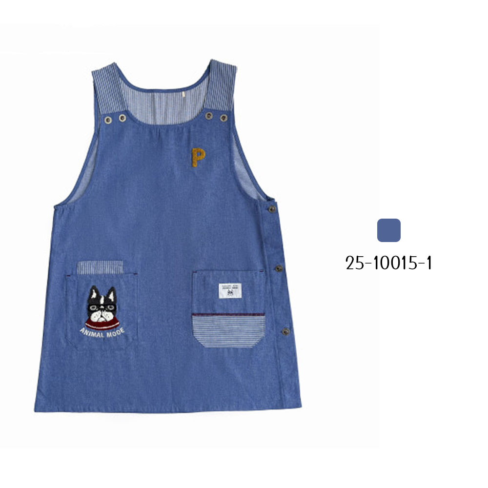 围裙 侧钮开口围裙 亲肤面料 侧面钮扣 口袋设计 幼儿园教师 护理人员 牛仔围裙  25-10022