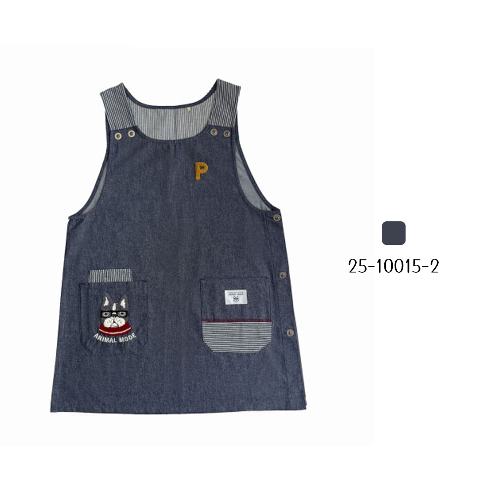 围裙 侧钮开口围裙 亲肤面料 侧面钮扣 口袋设计 幼儿园教师 护理人员 牛仔围裙  25-10022