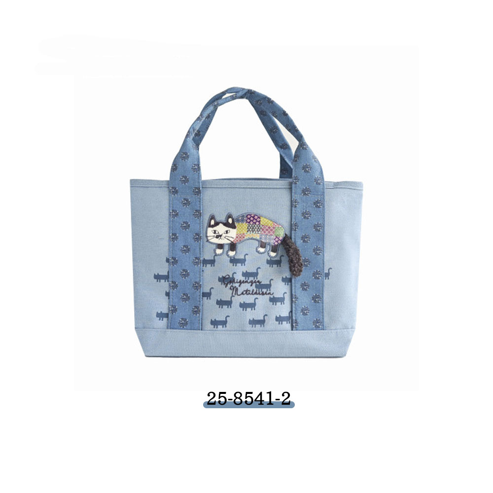  ミニトートバッグ 手提げバッグ キャンバス 大容量 ねこ刺繍 手持ち 腕掛け 多ポケット収納 型崩れしにくい 小物収納 ほつれにくい 厚手 A4書類 13インチPC かわいい 癒し 通勤 通学   25-8541