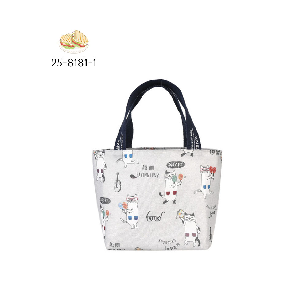 ランチバッグ お弁当袋 お弁当バッグ 保温 保冷 大容量 ねこ柄 ファスナー開閉 手提げ 撥水加工 おしゃれ かわいい 通勤 通学 ピクニック  25-8181