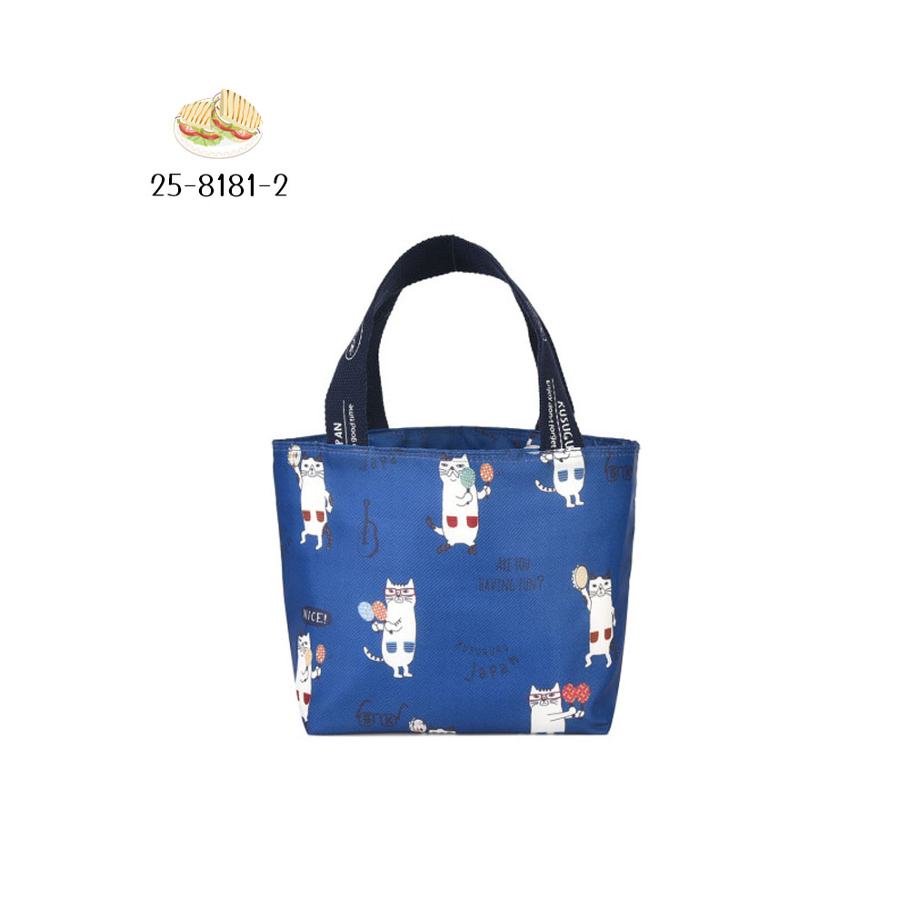 ランチバッグ お弁当袋 お弁当バッグ 保温 保冷 大容量 ねこ柄 ファスナー開閉 手提げ 撥水加工 おしゃれ かわいい 通勤 通学 ピクニック  25-8181