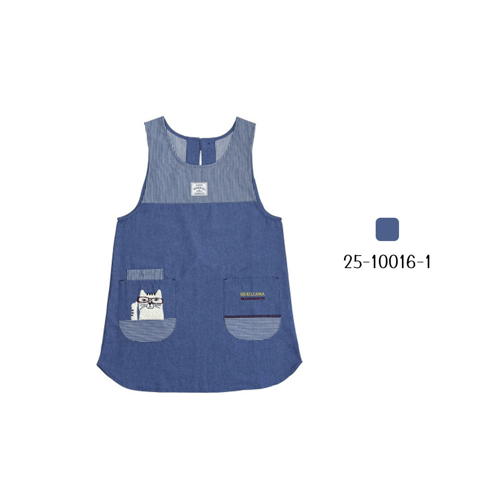エプロン 脇釦あきエプロン 肌に優しい生地 サイドボタン ポケット付き 保育士 介護士 デニムエプロン  25-10016