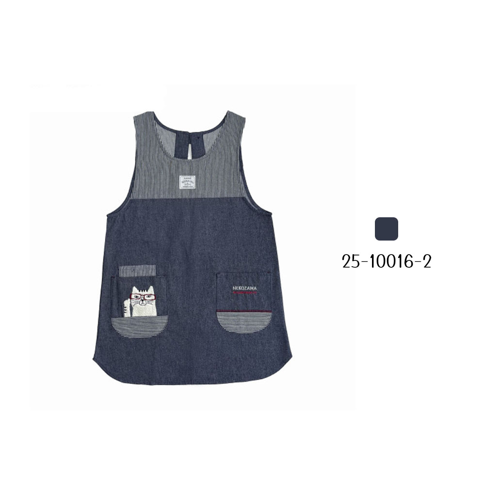エプロン 脇釦あきエプロン 肌に優しい生地 サイドボタン ポケット付き 保育士 介護士 デニムエプロン  25-10016