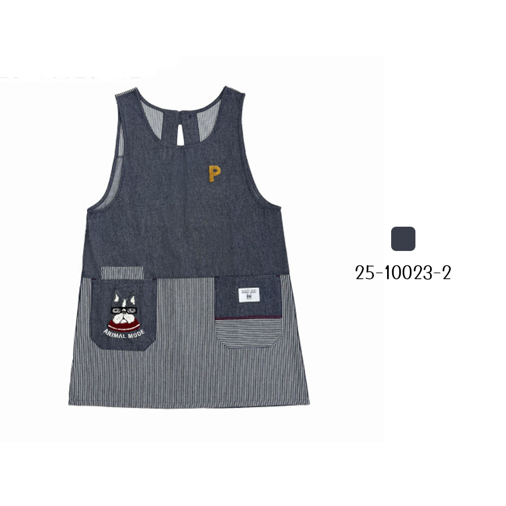  エプロン 脇釦あきエプロン 肌に優しい生地 サイドボタン ポケット付き 保育士 介護士 デニムエプロン  25-10023