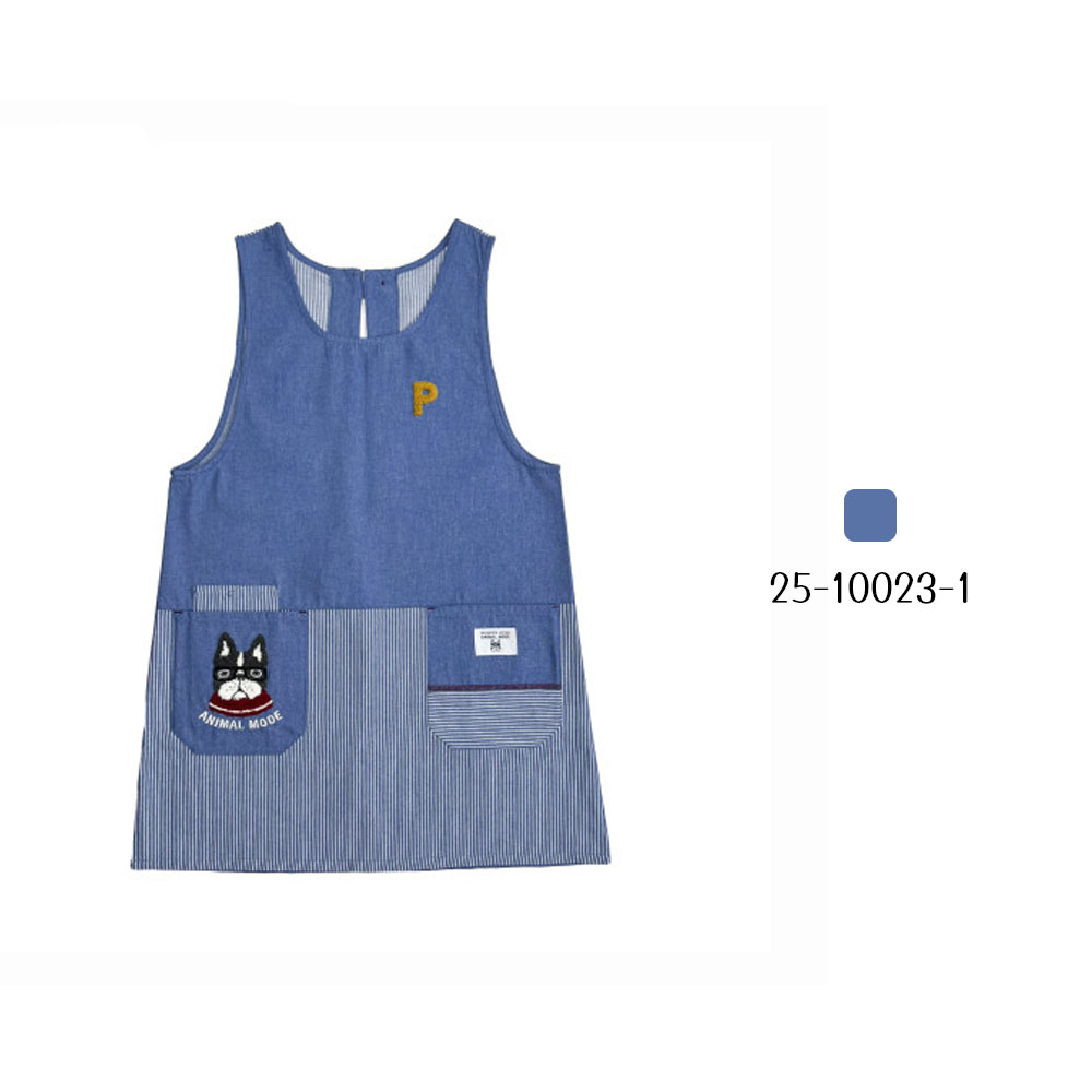  エプロン 脇釦あきエプロン 肌に優しい生地 サイドボタン ポケット付き 保育士 介護士 デニムエプロン  25-10023