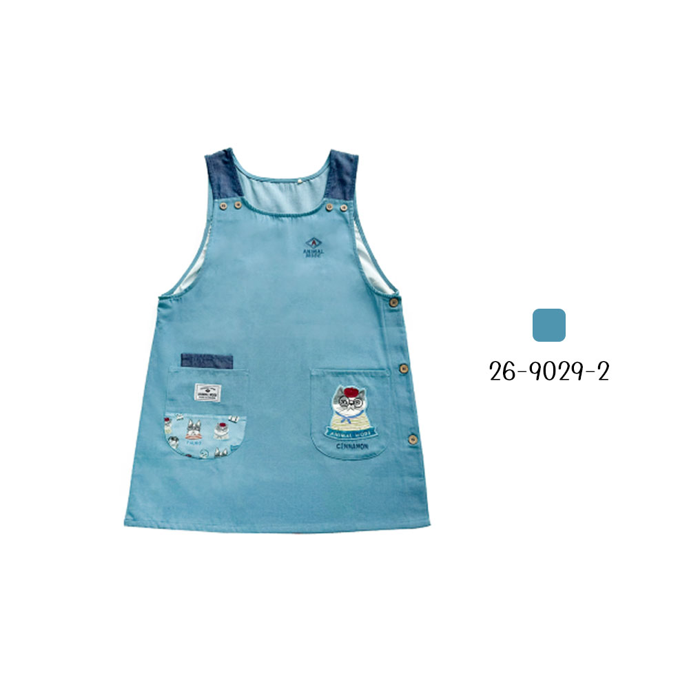 エプロン 脇釦あきエプロン 肌に優しい生地 サイドボタン ポケット付き 保育士 介護士 デニムエプロン 26-9029